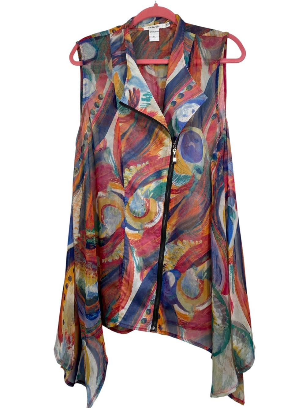 Feratelli Art to Wear Watercolor Asymmetrical Zip Vest